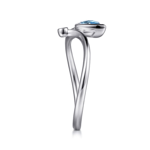 925 Sterling Silver Blue Topaz Teardrop Bypass Ring