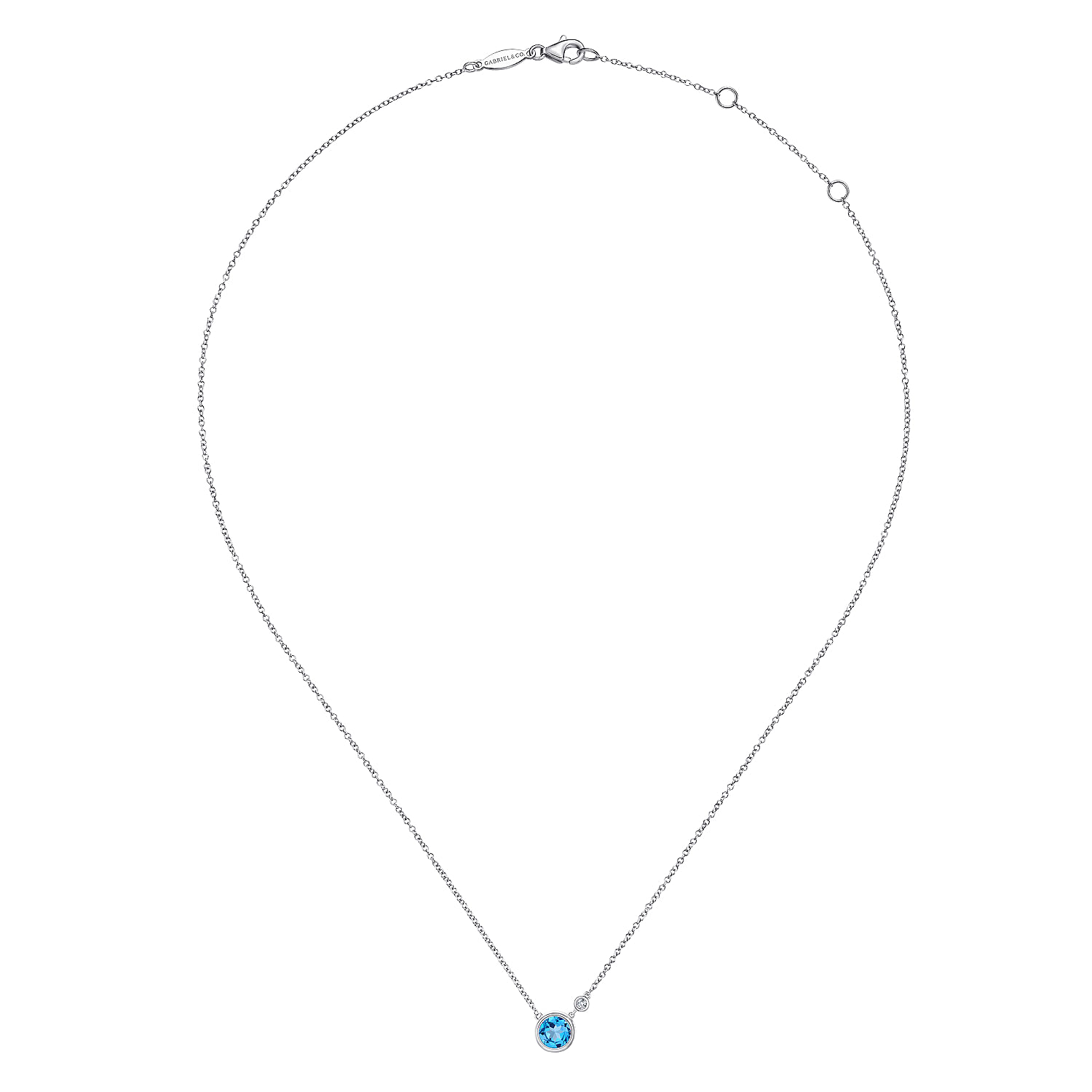 925 Sterling Silver Blue Topaz and Diamond Pendant Necklace