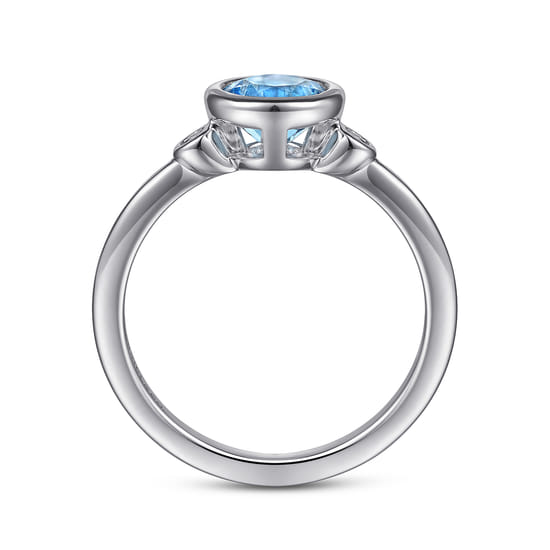 925 Sterling Silver Blue Topaz and Diamond Ring angle 2