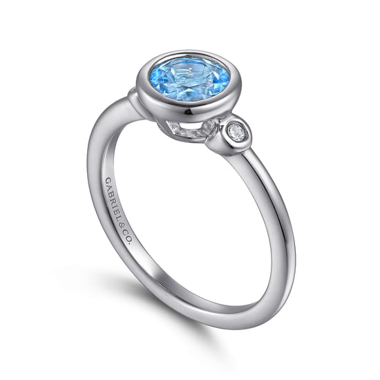 925 Sterling Silver Blue Topaz and Diamond Ring angle 3