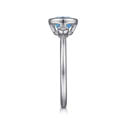 925 Sterling Silver Blue Topaz and Diamond Ring