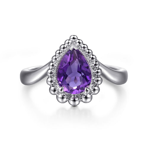 925 Sterling Silver Bujukan Amethyst Chevron Ring