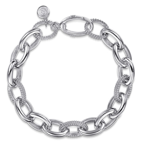 925 Sterling Silver Bujukan Beaded Link Chain Bracelet