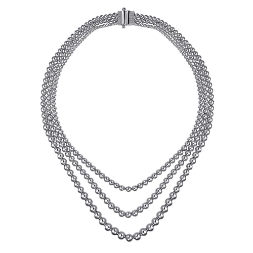 925 Sterling Silver Bujukan Beads Three Layered Necklace 925 Sterling Silver Bujukan Beads Three Layered Necklace