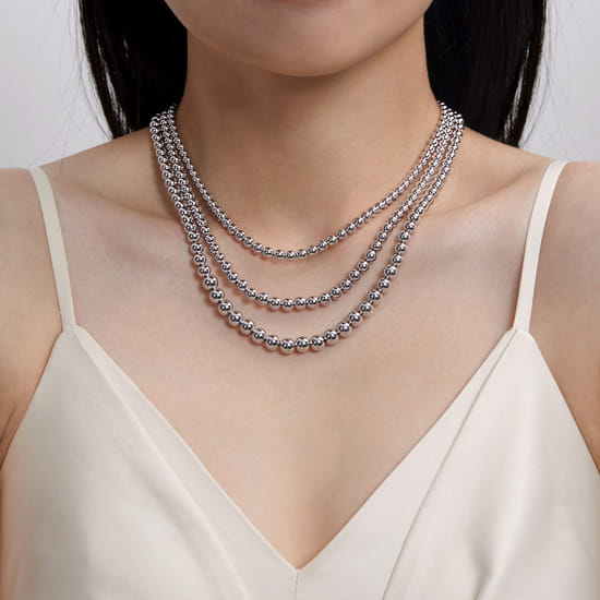 925 Sterling Silver Bujukan Beads Three Layered Necklace angle 3