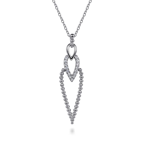 925 Sterling Silver Bujukan Beads and White Sapphire Pendant Drop Necklace