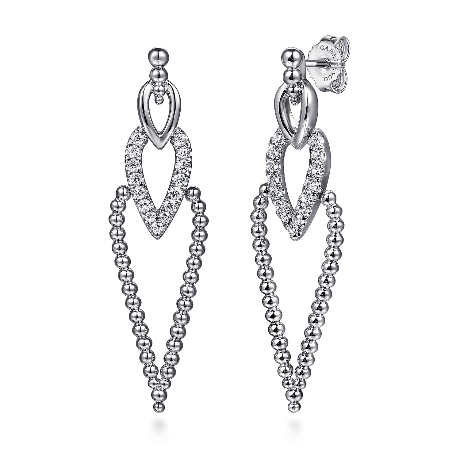 925 Sterling Silver Bujukan Beads and White Sapphire Stud Drop Earrings