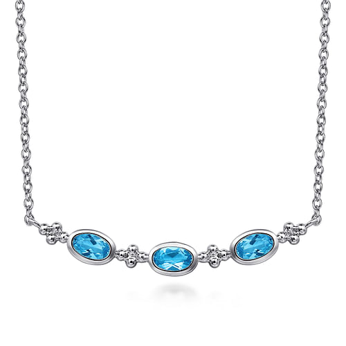 925 Sterling Silver Bujukan Blue Topaz Bar Necklace