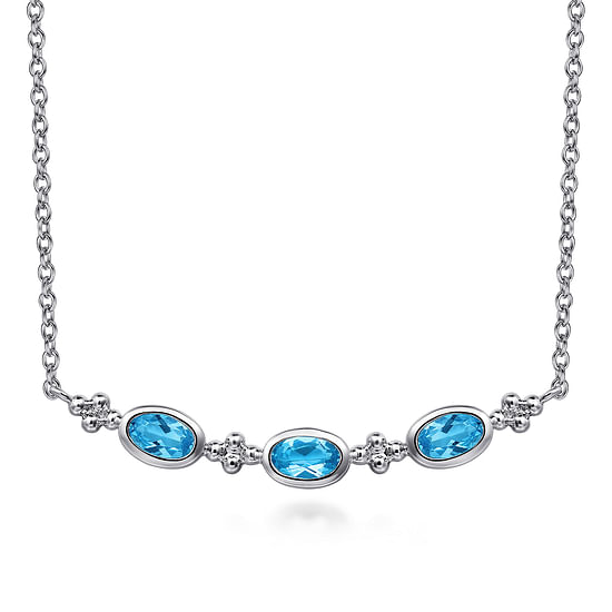 Gabriel - 925 Sterling Silver Bujukan Blue Topaz Bar Necklace