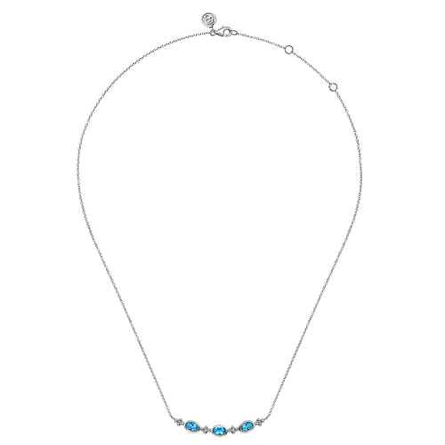 925 Sterling Silver Bujukan Blue Topaz Bar Necklace