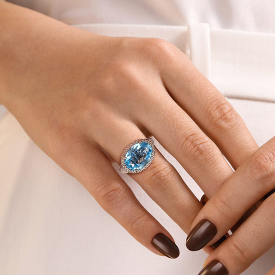 925 Sterling Silver Bujukan Blue Topaz Signet Ring angle 5
