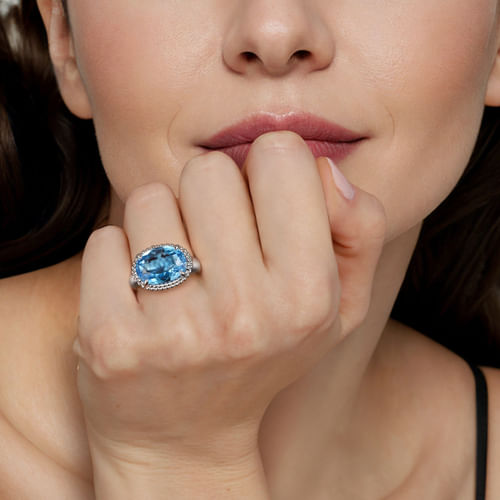 925 Sterling Silver Bujukan Blue Topaz Signet Ring