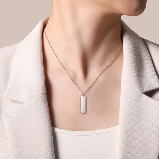 925 Sterling Silver Bujukan Diamond ID Necklace angle 3