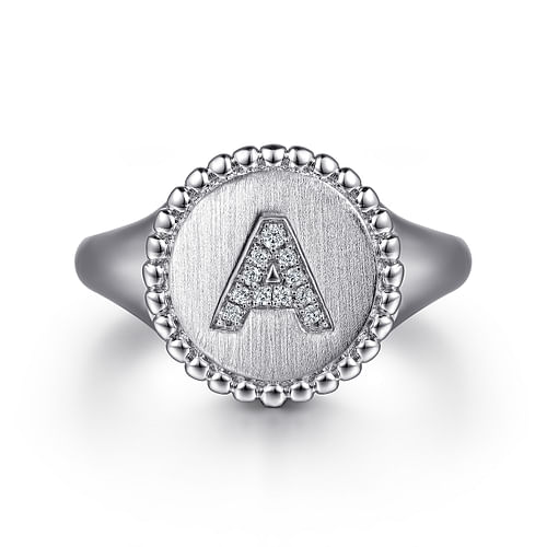 925 Sterling Silver Bujukan Diamond Initial A Signet Ring