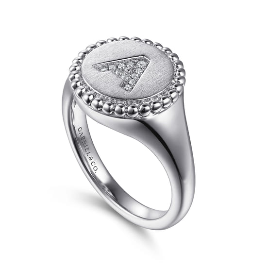 925 Sterling Silver Bujukan Diamond Initial A Signet Ring angle 3