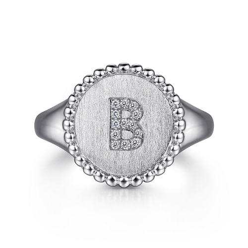 925 Sterling Silver Bujukan Diamond Initial B Signet Ring