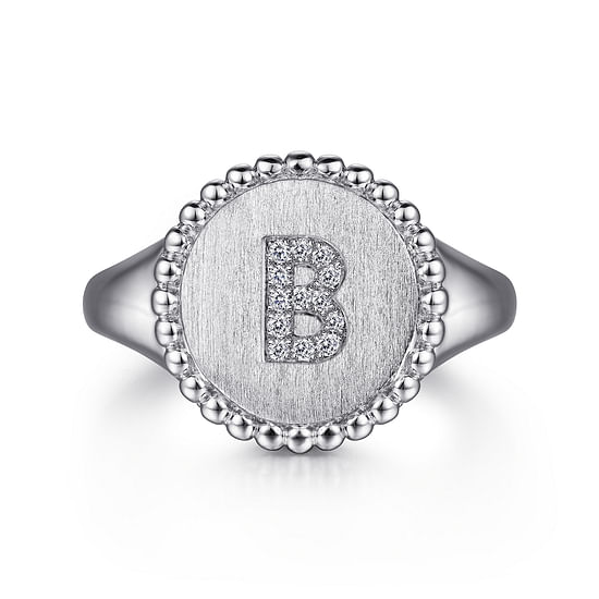 Gabriel - 925 Sterling Silver Bujukan Diamond Initial B Signet Ring