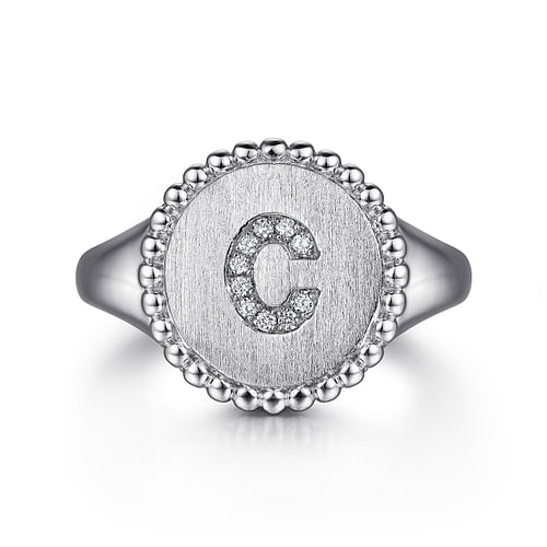 925 Sterling Silver Bujukan Diamond Initial C Signet Ring