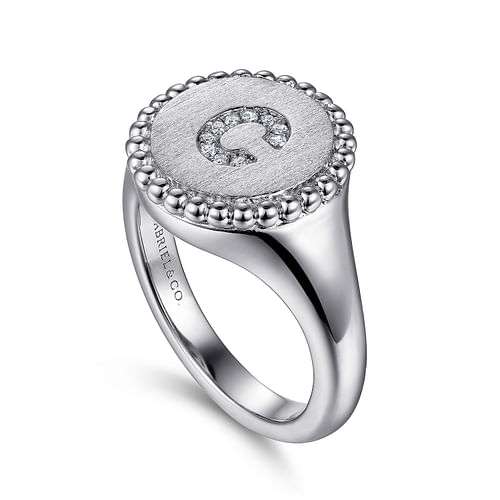 925 Sterling Silver Bujukan Diamond Initial C Signet Ring