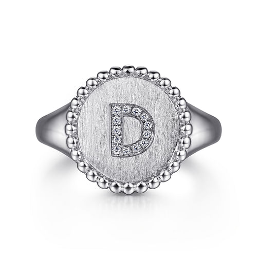 925 Sterling Silver Bujukan Diamond Initial D Signet Ring