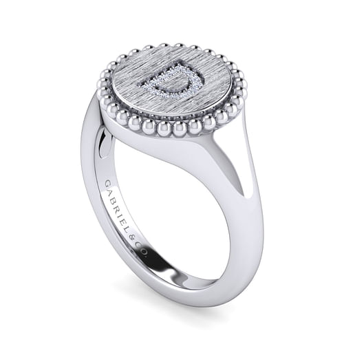 925 Sterling Silver Bujukan Diamond Initial D Signet Ring