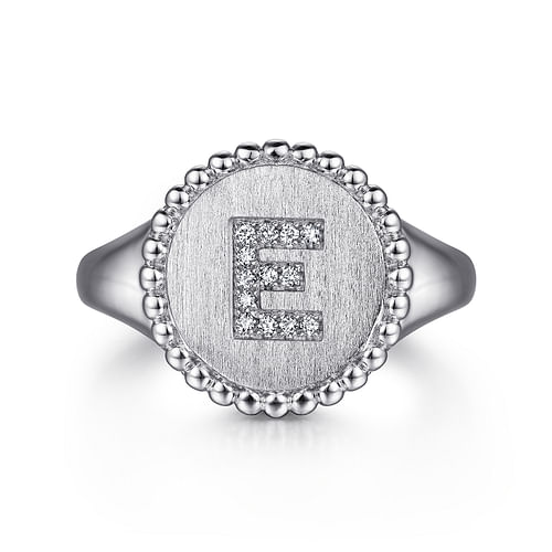 925 Sterling Silver Bujukan Diamond Initial E Signet Ring