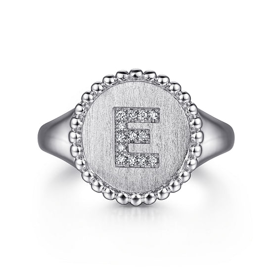 Gabriel - 925 Sterling Silver Bujukan Diamond Initial E Signet Ring