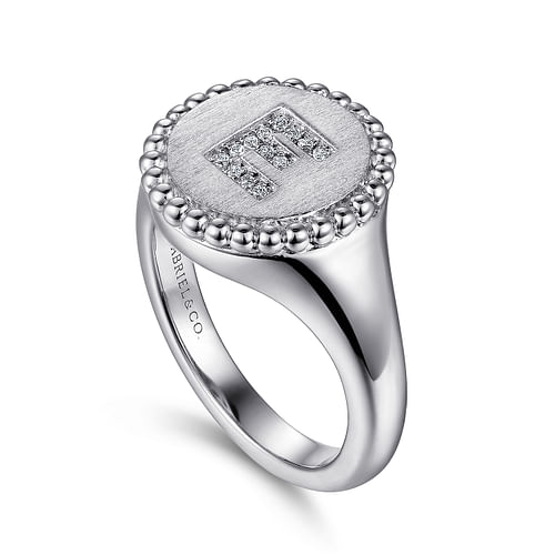 925 Sterling Silver Bujukan Diamond Initial E Signet Ring