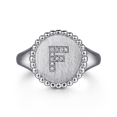 925 Sterling Silver Bujukan Diamond Initial F Signet Ring