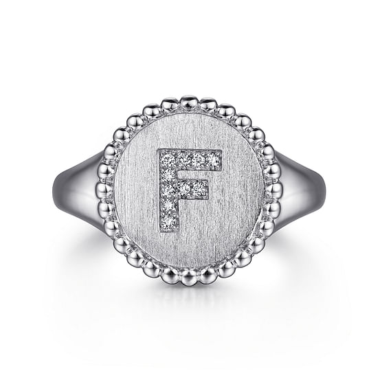 Gabriel - 925 Sterling Silver Bujukan Diamond Initial F Signet Ring