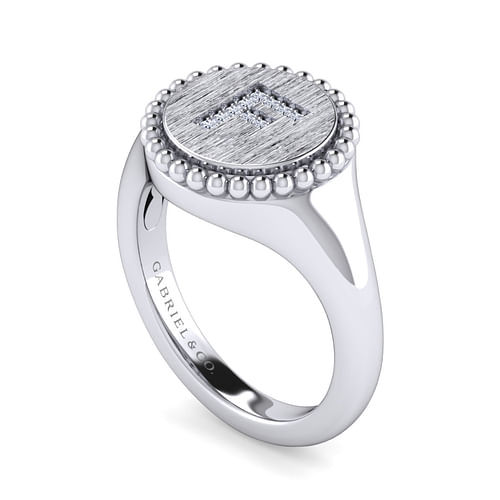 925 Sterling Silver Bujukan Diamond Initial F Signet Ring