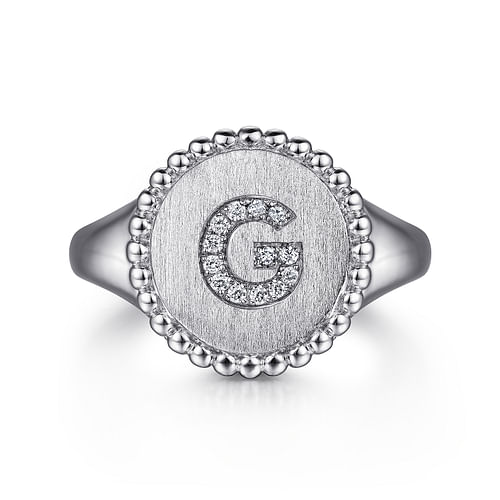 925 Sterling Silver Bujukan Diamond Initial G Signet Ring