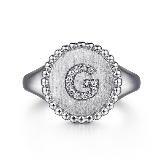 Gabriel - 925 Sterling Silver Bujukan Diamond Initial G Signet Ring