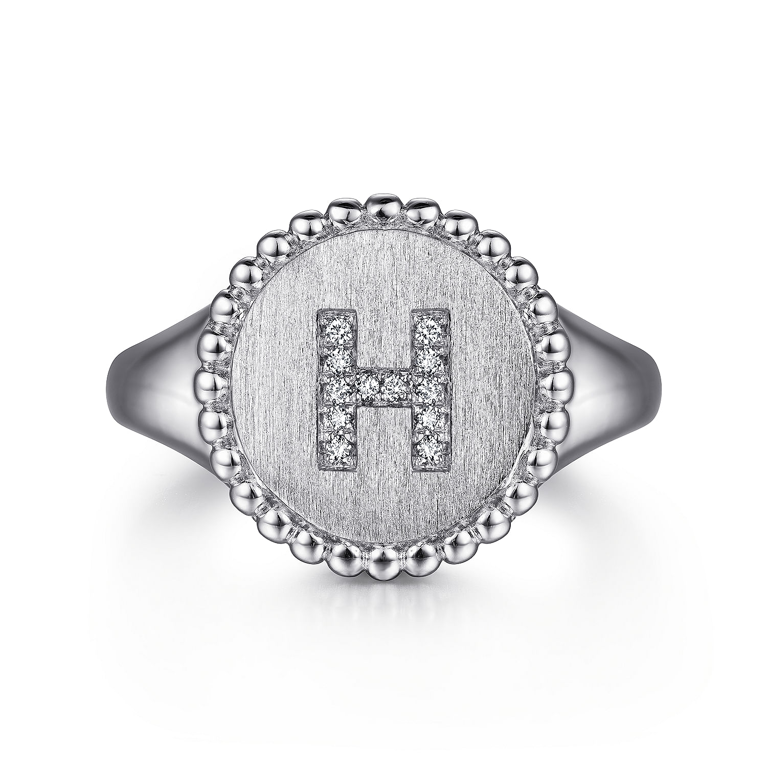 Gabriel - 925 Sterling Silver Bujukan Diamond Initial H Signet Ring