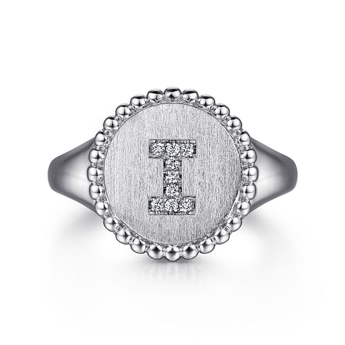 925 Sterling Silver Bujukan Diamond Initial I Signet Ring