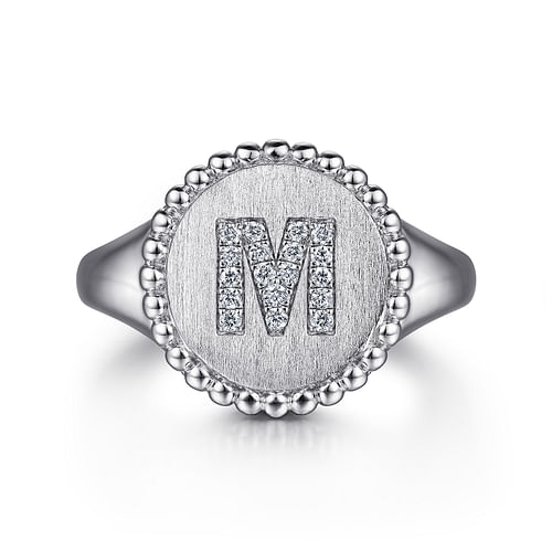 925 Sterling Silver Bujukan Diamond Initial M Signet Ring