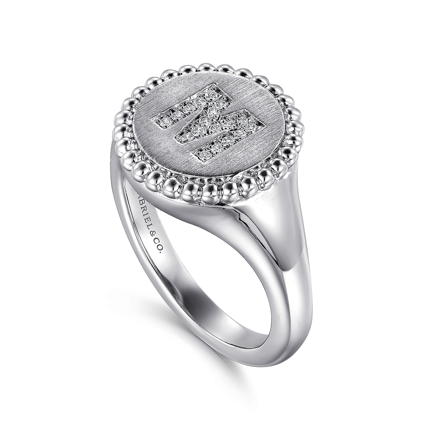 925 Sterling Silver Bujukan Diamond Initial M Signet Ring