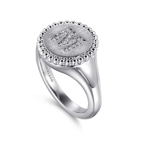 925 Sterling Silver Bujukan Diamond Initial M Signet Ring