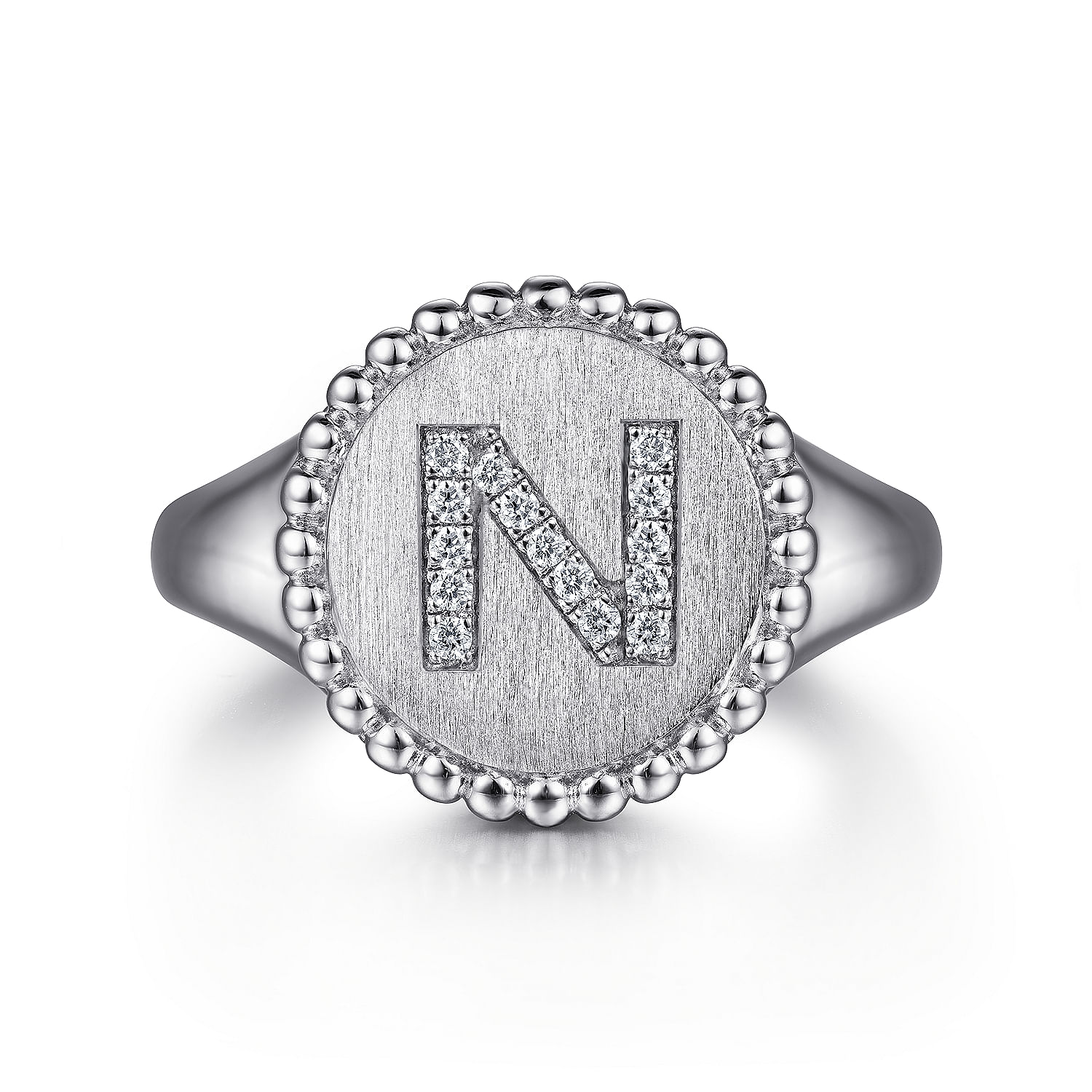 Gabriel - 925 Sterling Silver Bujukan Diamond Initial N Signet Ring