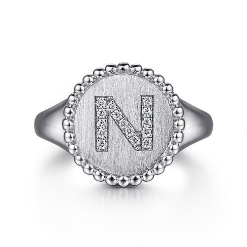 925 Sterling Silver Bujukan Diamond Initial N Signet Ring