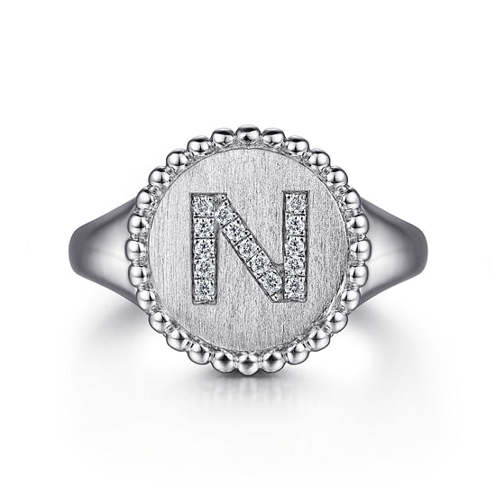 Gabriel - 925 Sterling Silver Bujukan Diamond Initial N Signet Ring