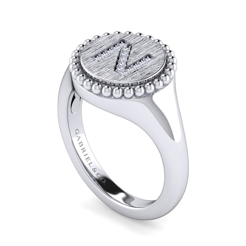 925 Sterling Silver Bujukan Diamond Initial N Signet Ring