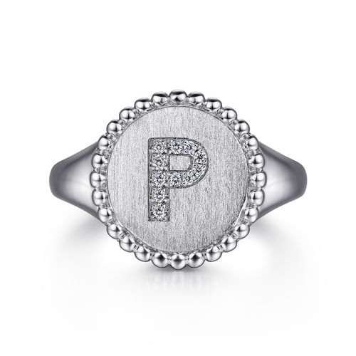 925 Sterling Silver Bujukan Diamond Initial P Signet Ring