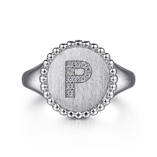 Gabriel - 925 Sterling Silver Bujukan Diamond Initial P Signet Ring