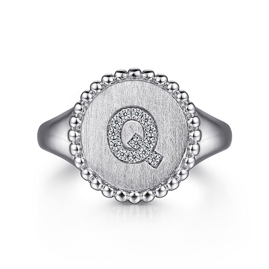 Gabriel - 925 Sterling Silver Bujukan Diamond Initial Q Signet Ring