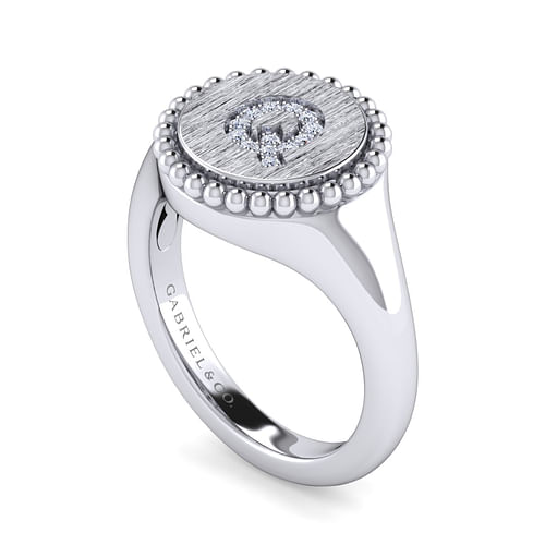 925 Sterling Silver Bujukan Diamond Initial Q Signet Ring