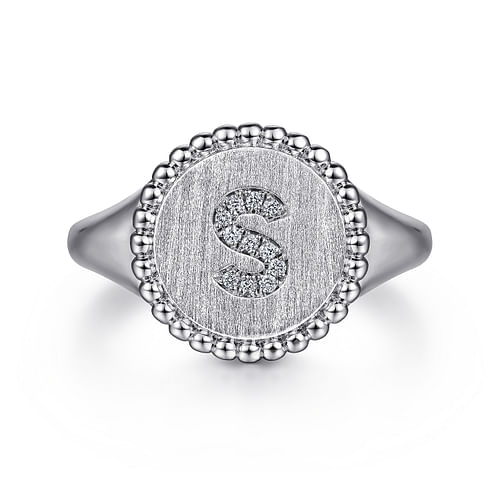 925 Sterling Silver Bujukan Diamond Initial S Signet Ring