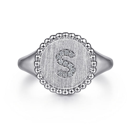 Gabriel - 925 Sterling Silver Bujukan Diamond Initial S Signet Ring