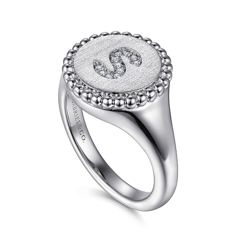 925 Sterling Silver Bujukan Diamond Initial S Signet Ring