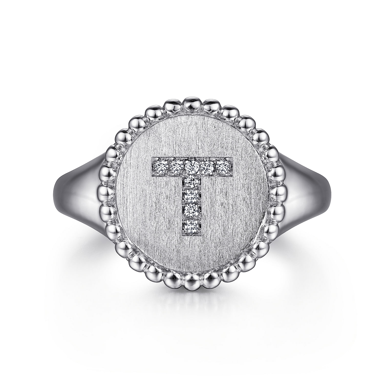 Gabriel - 925 Sterling Silver Bujukan Diamond Initial T Signet Ring